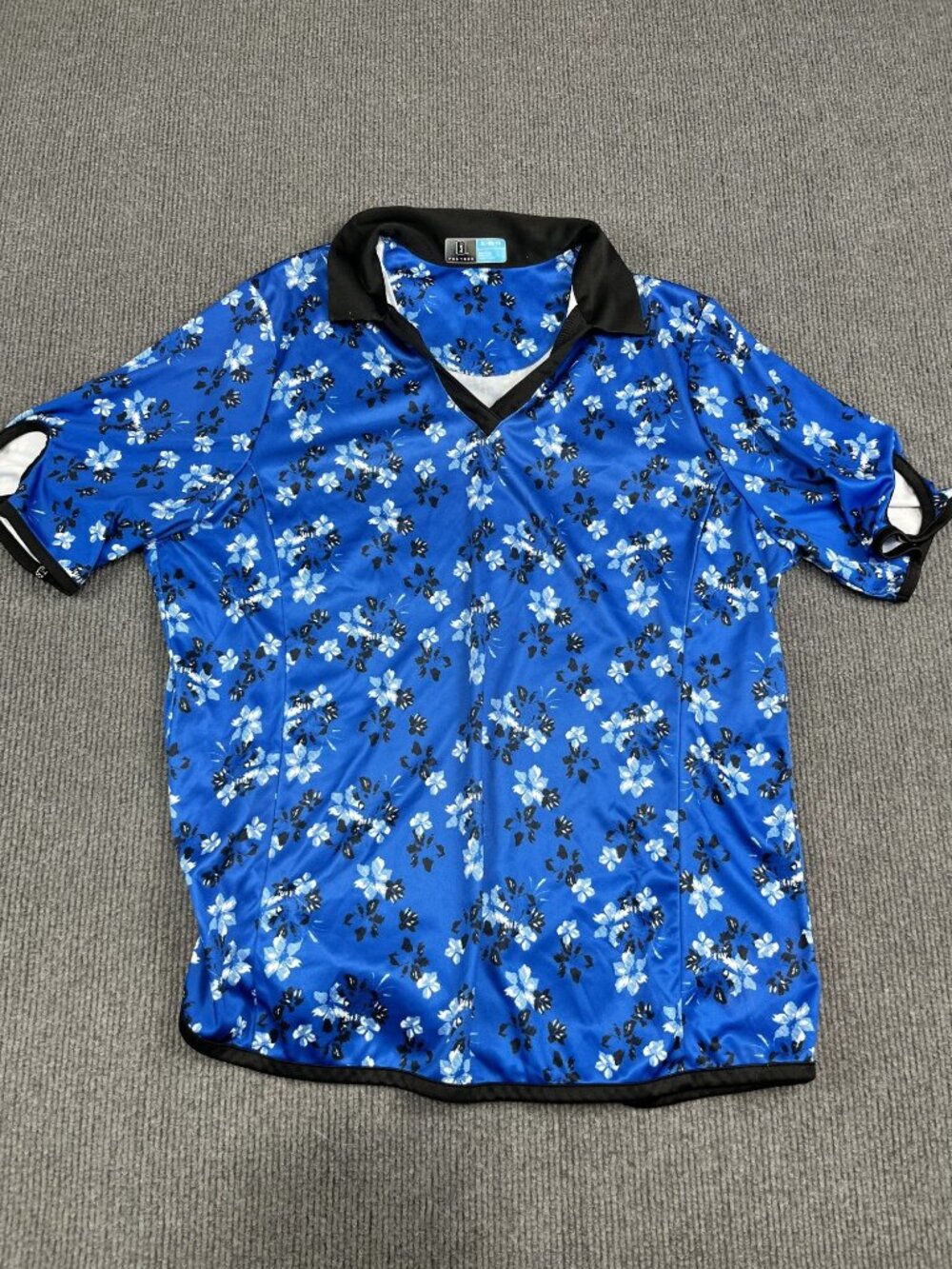 PGA Tour Womens Blue Black Floral Polo Shirt Short Sleeve XL